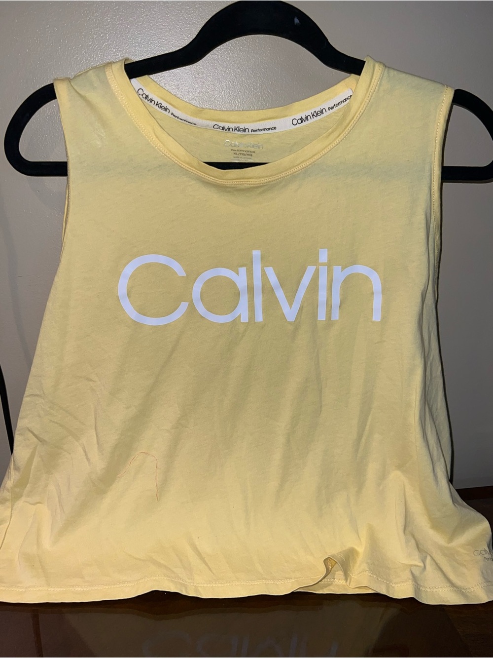 Calvin Klein Pale Yellow Logo Cropped Tank Top - Women's